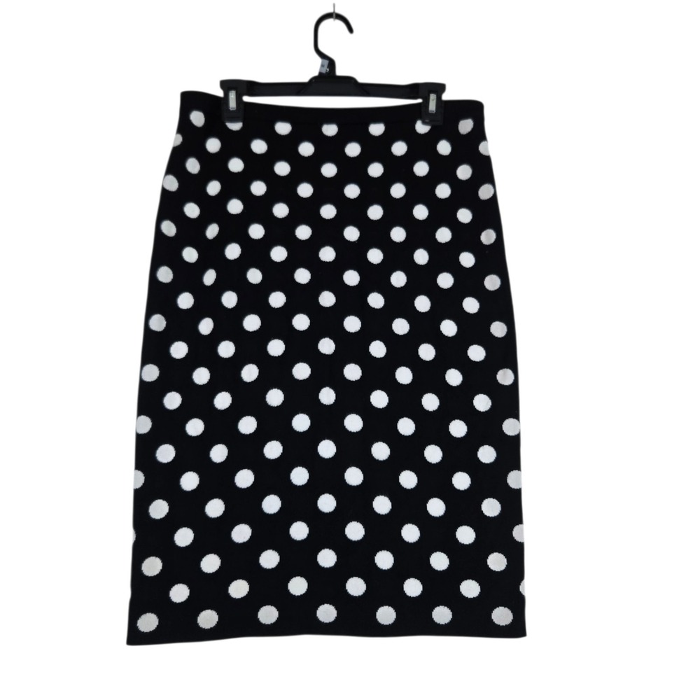 Spense Sweater Knit Pencil Skirt Womens Large Black White Polka Dot Knee Length